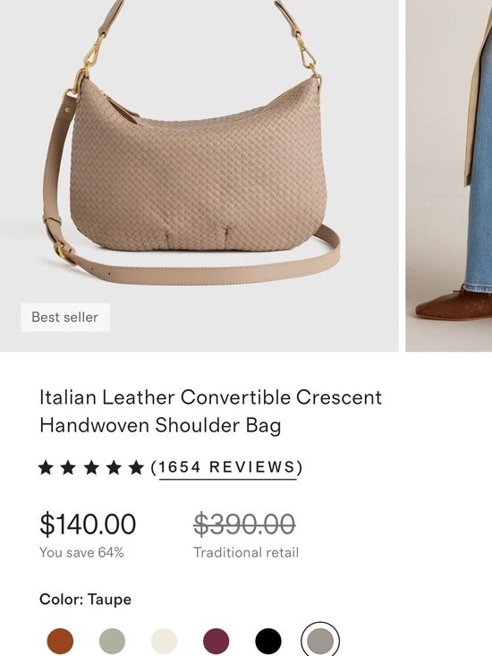 Quince Handbags - Quince Taupe Handwoven Crescent Convertible Shoulder Bag.